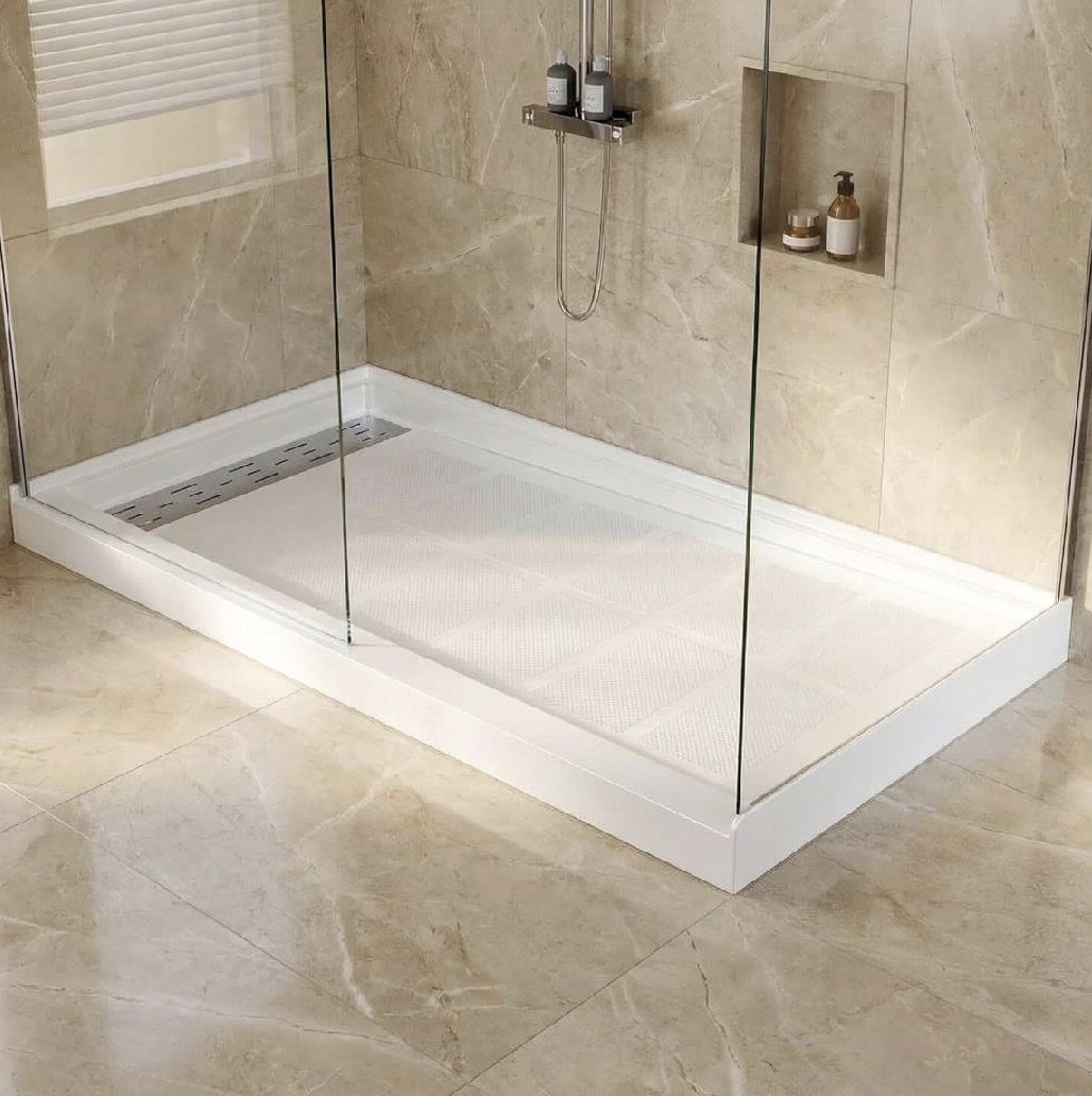 Shower Pan 60" x 36", Non-Slip Shower Base with Left Drain White