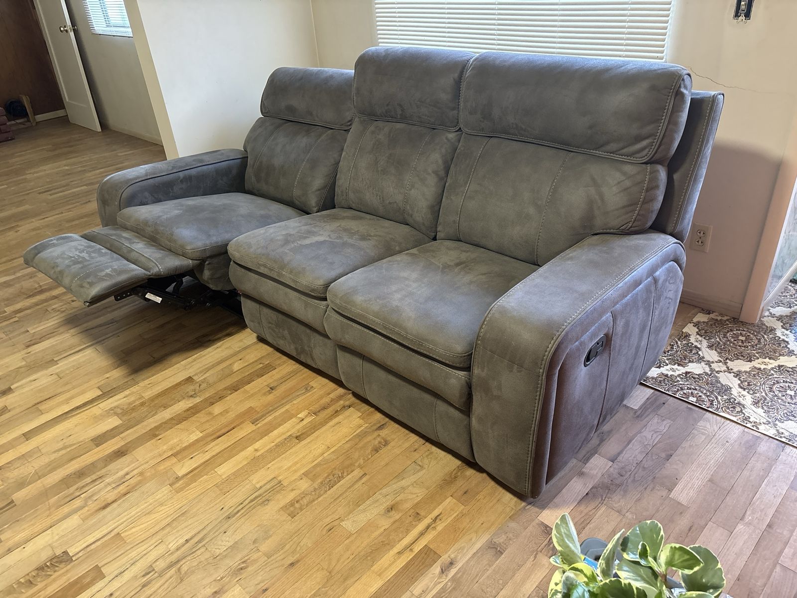 Graphite Microfiber Reclining Sofa with Dual Recliners
