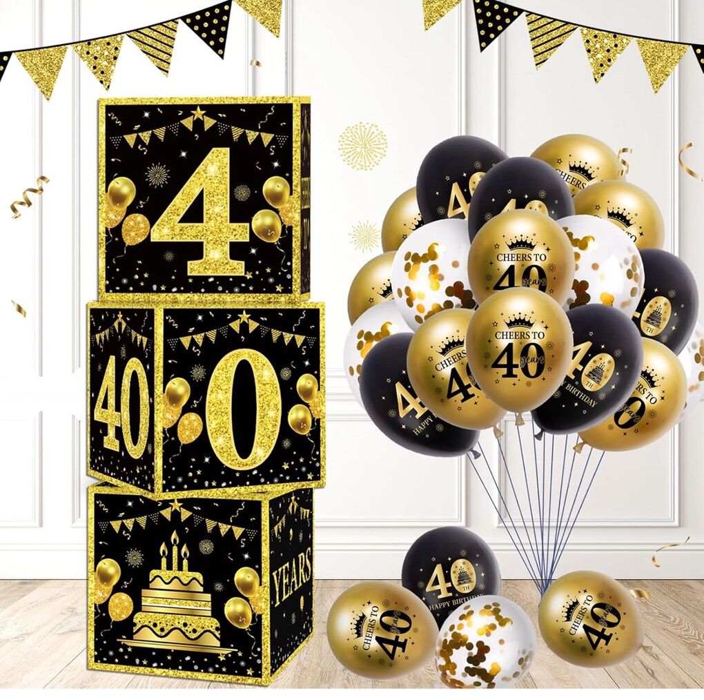 3pcs 40th Birthday Decorations w/balloons