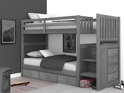 Wooden Twin Over Twin Bunk Bed with Dresser