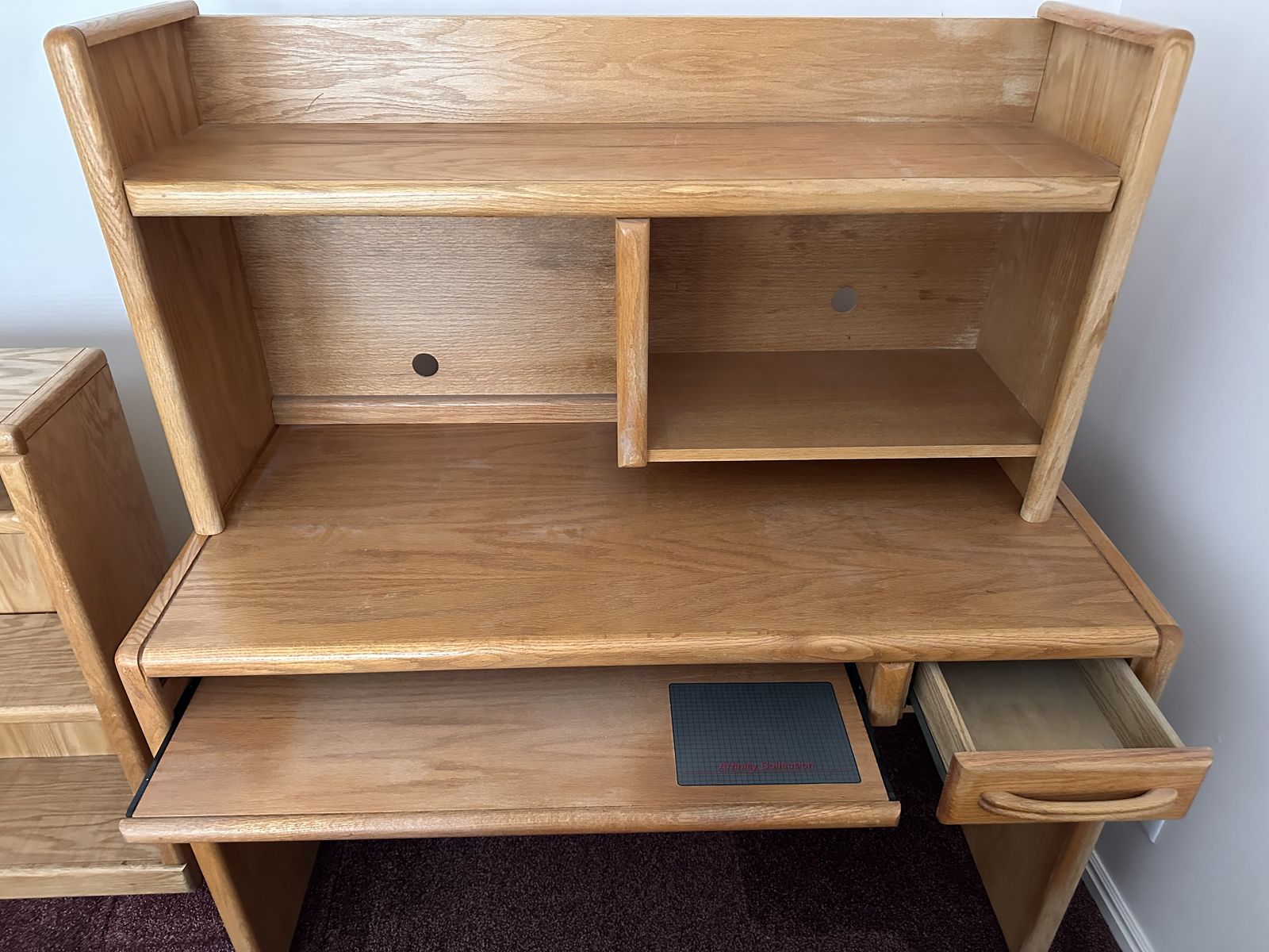 Sold Manage Oak Wood Computer Desk with Hutch and Pull-out Keyboard Tray