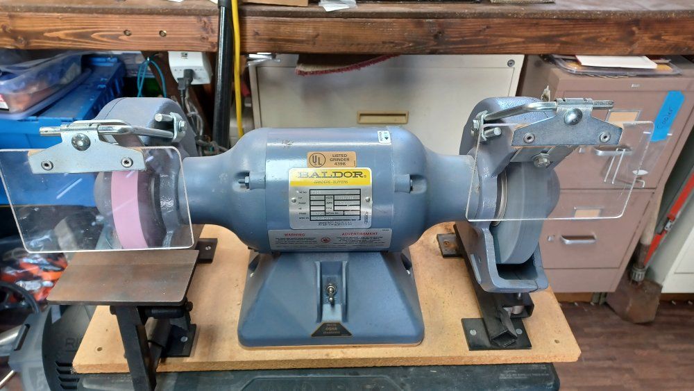 Baldor 7306 Low-Speed 7" Bench Grinder + Wolverine Sharpening Setup. Text 801-500-3204