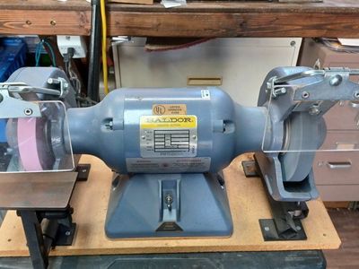 Baldor 7306 Low-Speed 7" Bench Grinder + Wolverine Sharpening Setup. Text 801-500-3204