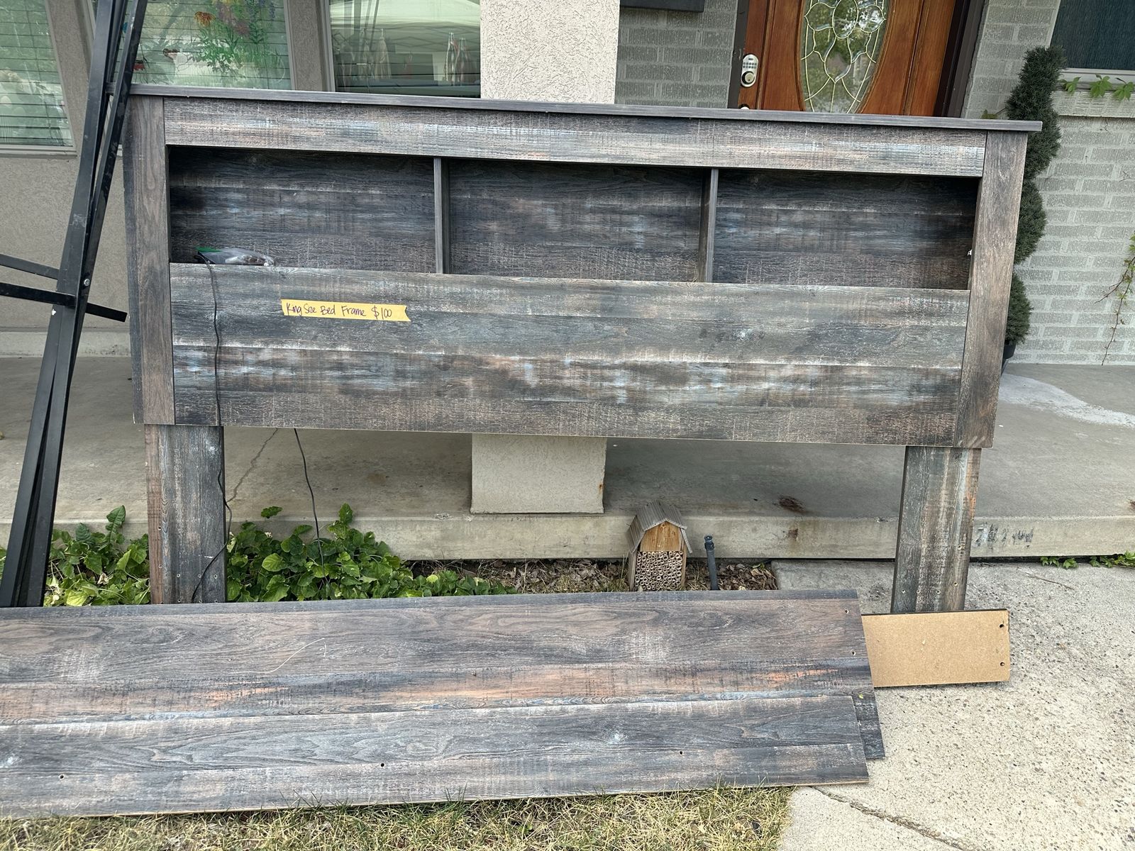 King size bed frame with bookshelf - $100