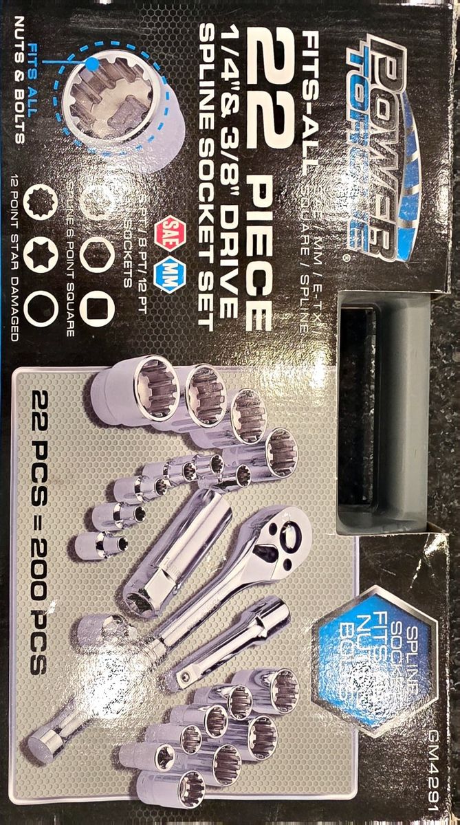 Power Torque 22-Piece 1/4" & 3/8" Drive Spline Socket Set GM4291