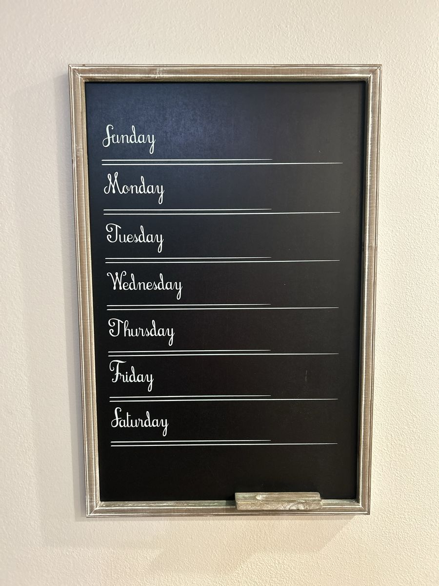 Weekly Chalkboard Calendar with Wooden Frame