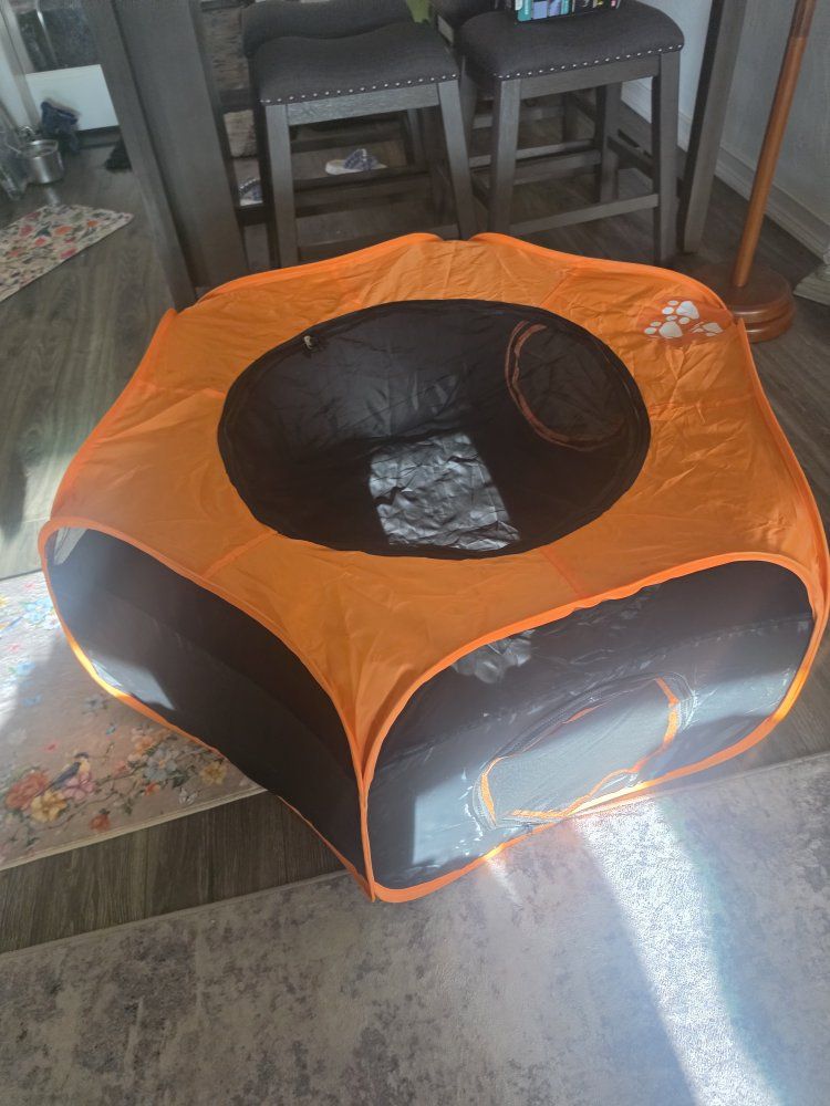 Pop-Up Pet Playpen and Tunnel Set - Orange and Black Mesh Play Area