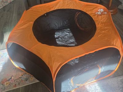 Pop-Up Pet Playpen and Tunnel Set - Orange and Black Mesh Play Area