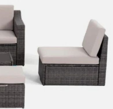 Happatio 2 Piece Rattan Patio Sectional Armless Chair with Beige Cushions