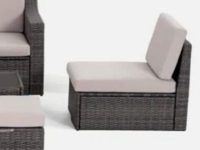 Happatio 2 Piece Rattan Patio Sectional Armless Chair with Beige Cushions