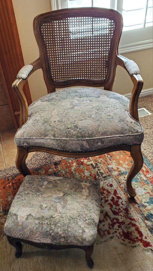 Vintage Cane Back Chair & Matching Ottoman