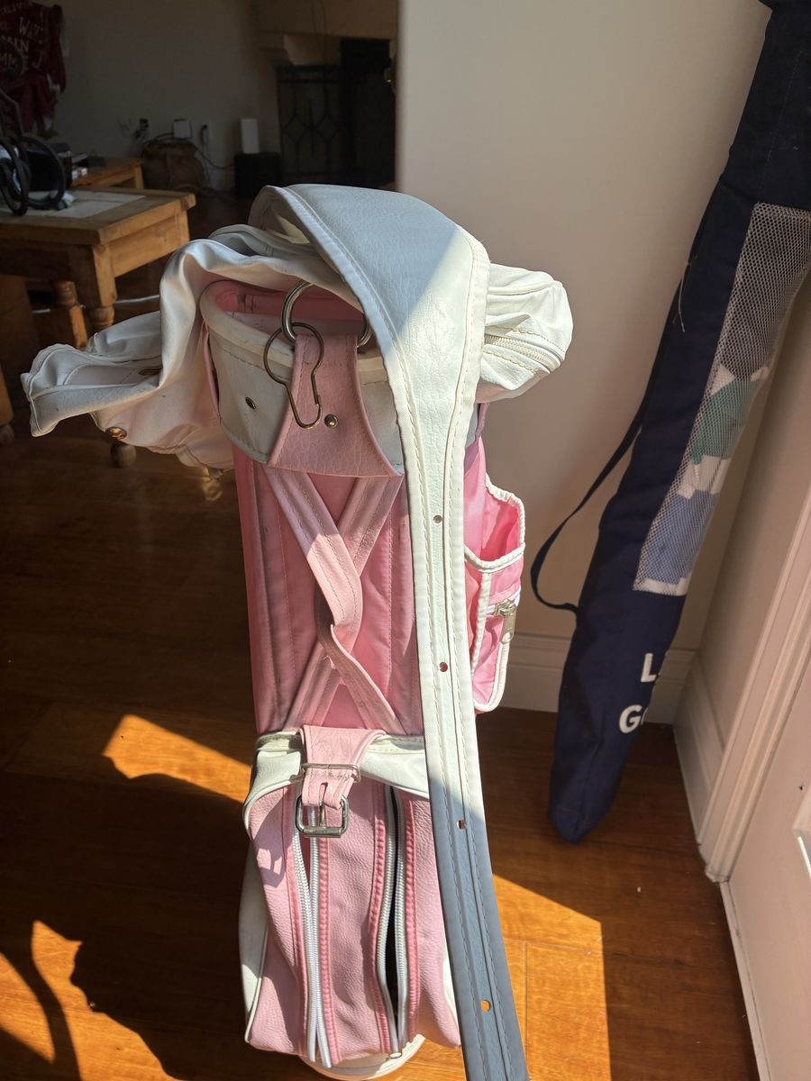 Vintage Pink and White Leatherette Golf Cart Bag with Rain Hood Jones Sports