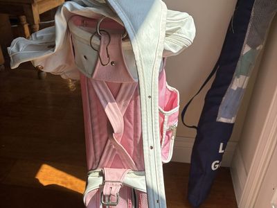 Vintage Pink and White Leatherette Golf Cart Bag with Rain Hood Jones Sports