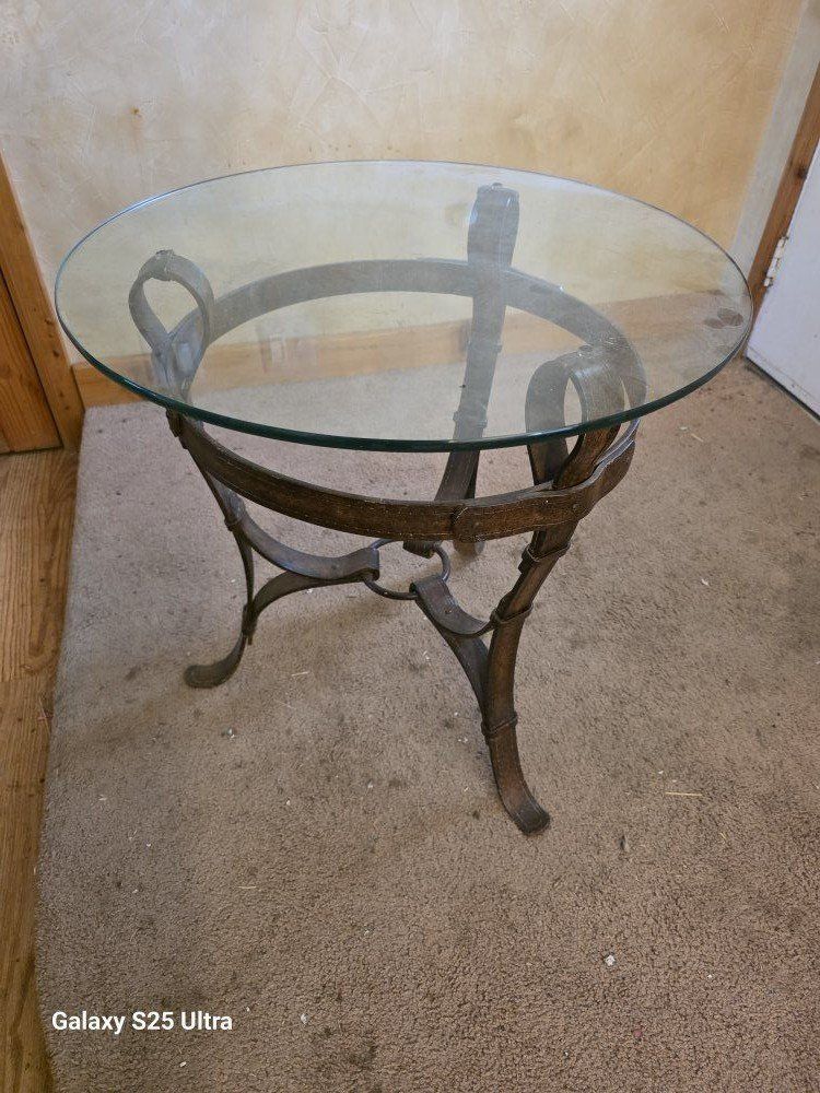 Vintage Adnet Iron & Glass Equestrian Table 24x24