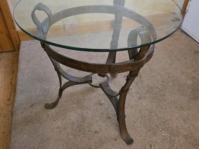 Vintage Adnet Iron & Glass Equestrian Table 24x24