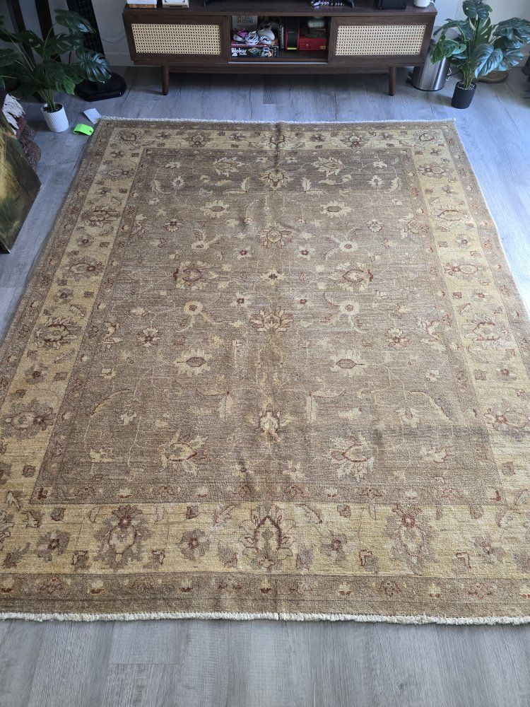 New Beige Handknotted Wool Rug, Oushak Design, 6'8" x 8'3"