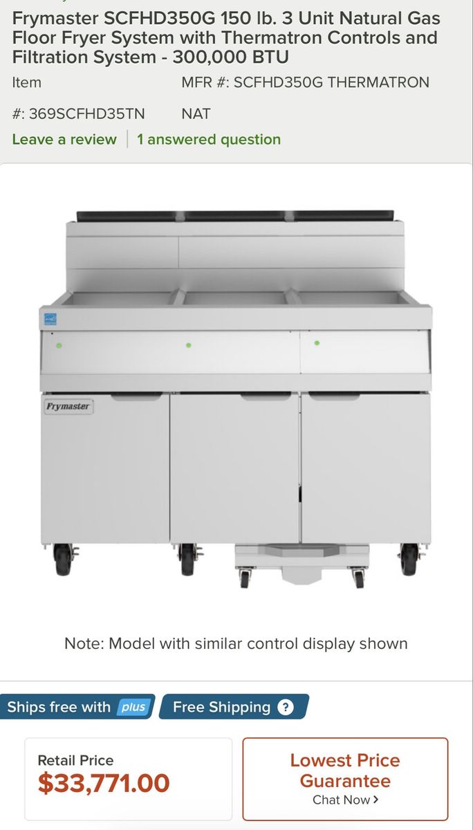 Frymaster SCFHD350G 150lb. Natural Gas Commercial Deep Fryer, 3-Unit, Thermatron Control