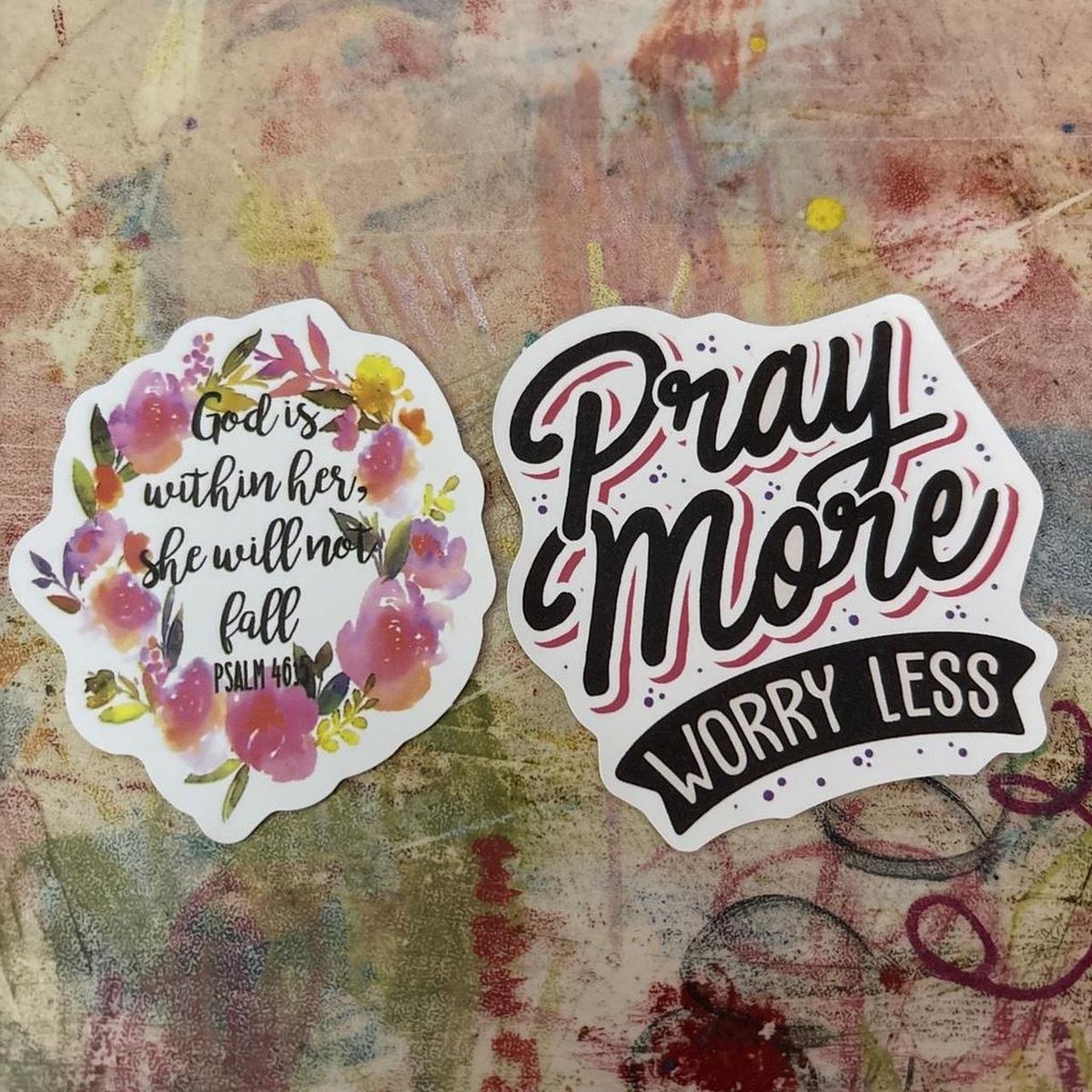 Religious Quote & "Pray More Worry Less" Vinyl Stickers - Floral & Script Decals