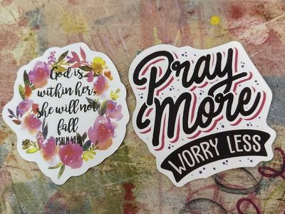 Religious Quote & "Pray More Worry Less" Vinyl Stickers - Floral & Script Decals