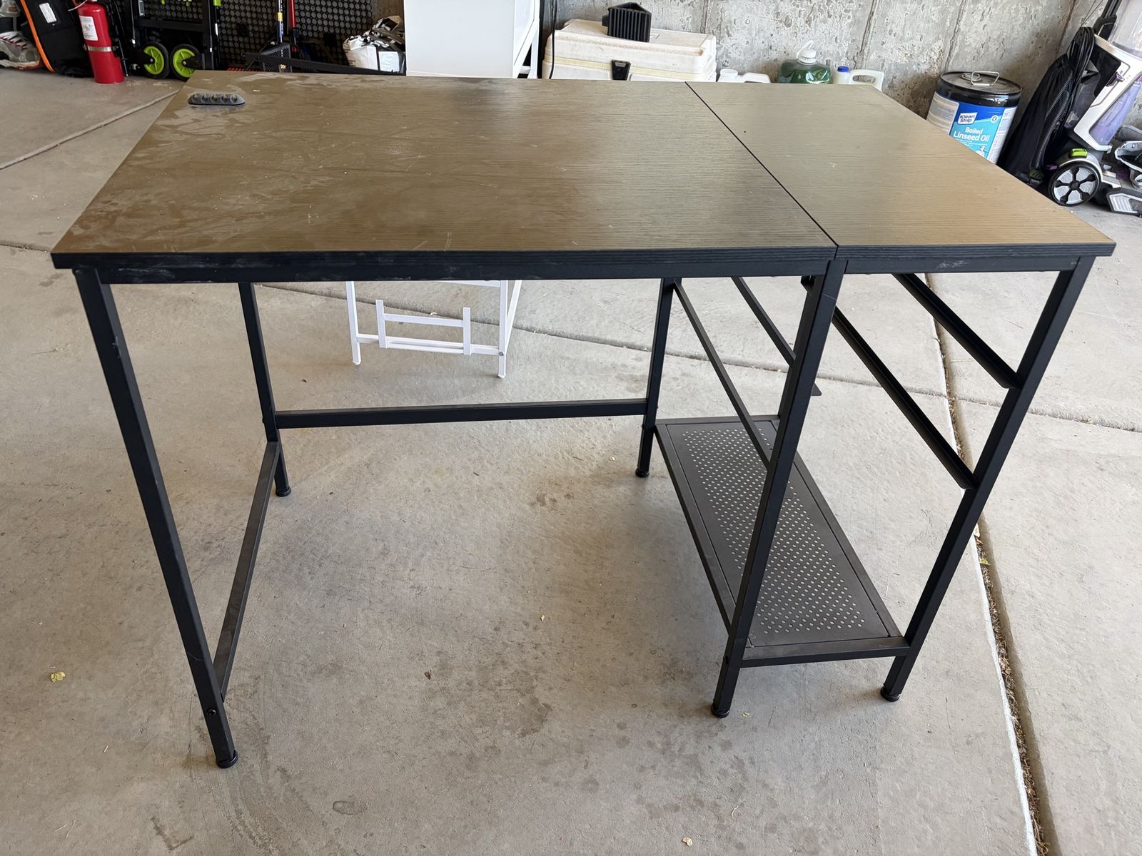 Industrial Style Desk Black Metal Frame Wood Top with Storage Shelf