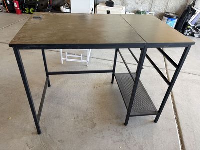 Industrial Style Desk Black Metal Frame Wood Top with Storage Shelf