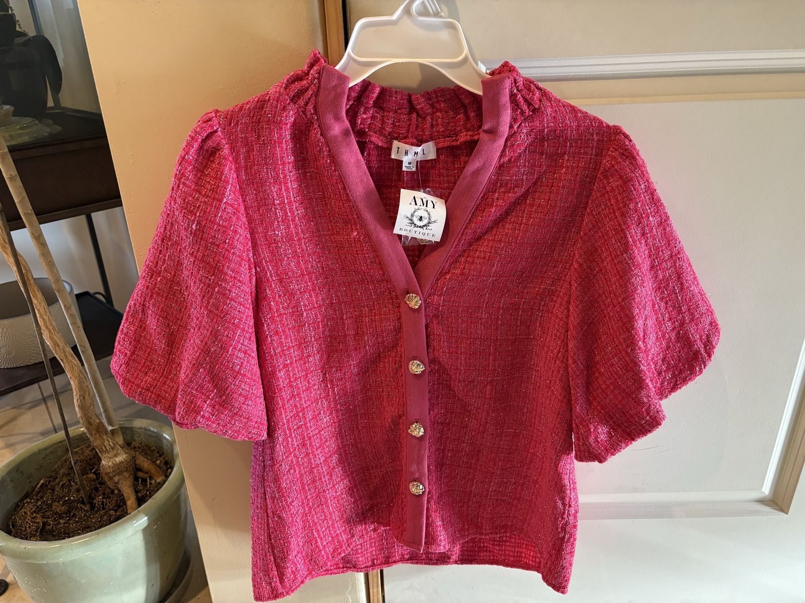 New Dark Pink Shirt w/ Puffy Sleeves Sz M