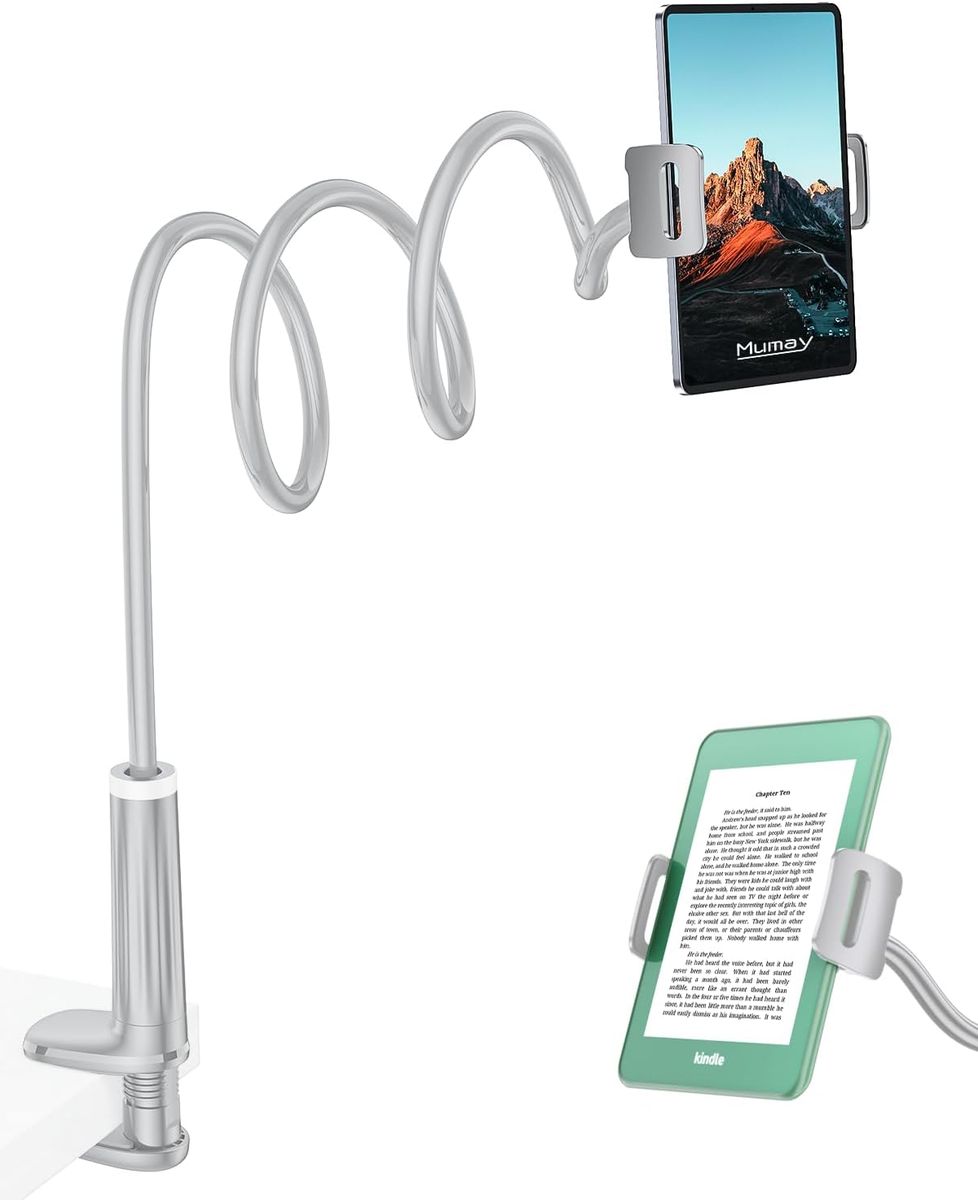 NEW Tablet Holder for Bed with 42" Flexible Gooseneck Arm & 360° Rotating Base Compatible with iPad Pro Air Mini