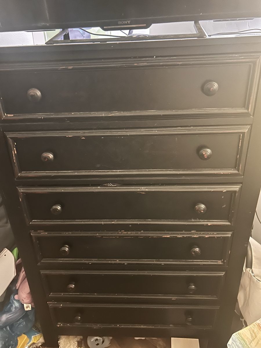 Black Wooden Tall Dresser Chest of Drawers