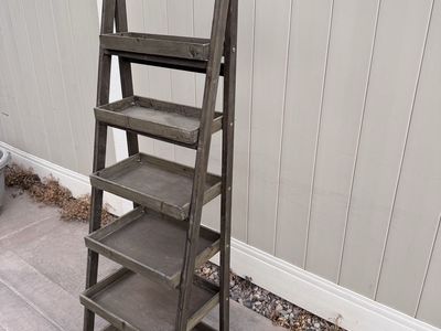 Rustic 6-Tier Wooden A-Frame Ladder Shelf Display Stand with Chalkboard Top