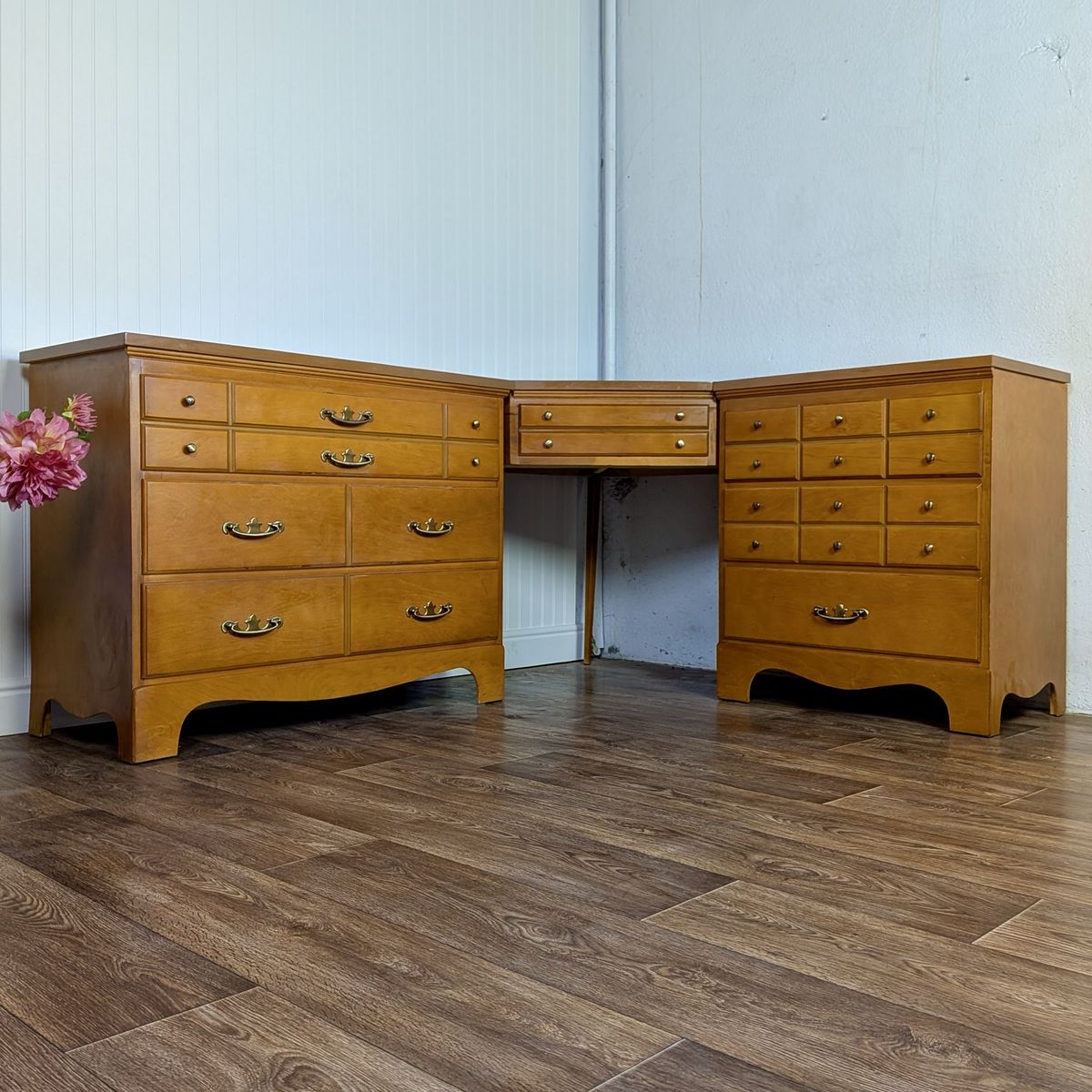 Vintage 1950s Corner Desk and Chest of Drawers Modular Unit