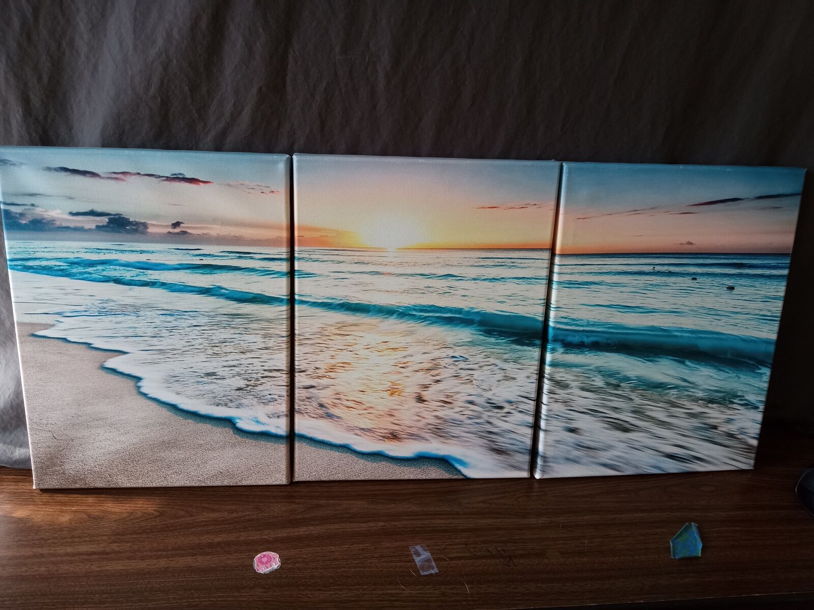 3 canvas panel blue beach at sunrise wall art