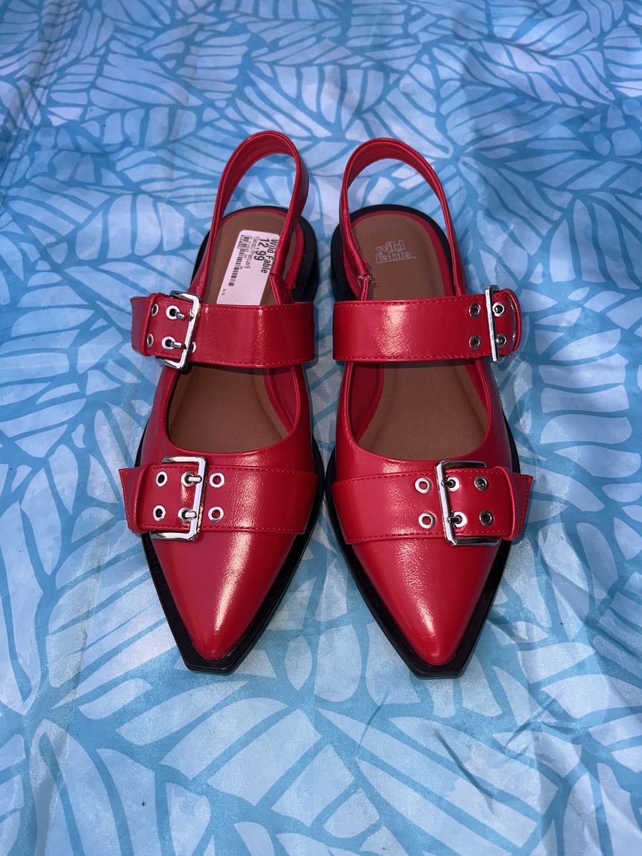 Cute Red Buckle Flats