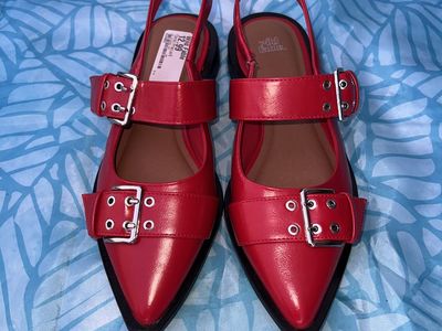 Cute Red Buckle Flats