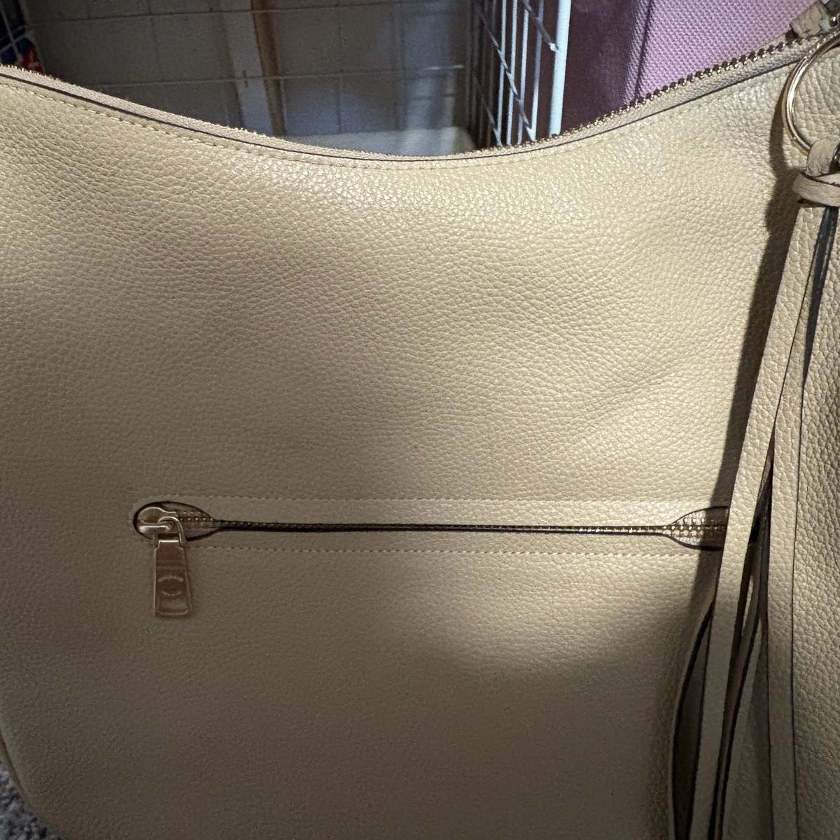 Coach Tan Pebbled Leather Hobo Shoulder Bag with Gold-Tone Hardware & Tassel Accent