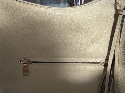 Coach Tan Pebbled Leather Hobo Shoulder Bag with Gold-Tone Hardware & Tassel Accent