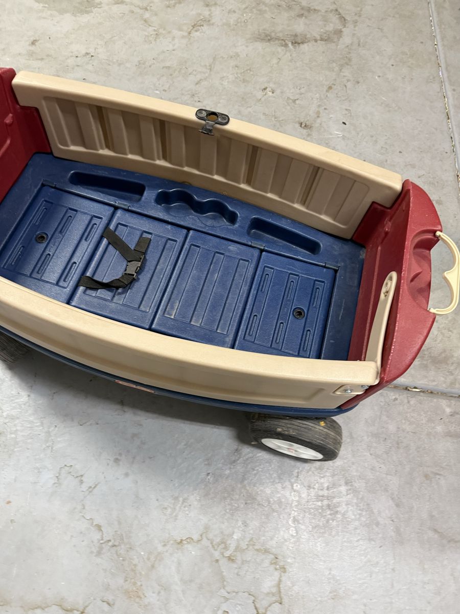 Step2 Push Around Buggy/Wagon - Red, Blue, Tan - Kids Outdoor Ride-On Toy with Seatbelt & Storage