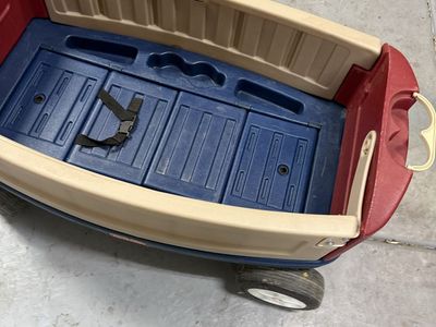 Step2 Push Around Buggy/Wagon - Red, Blue, Tan - Kids Outdoor Ride-On Toy with Seatbelt & Storage