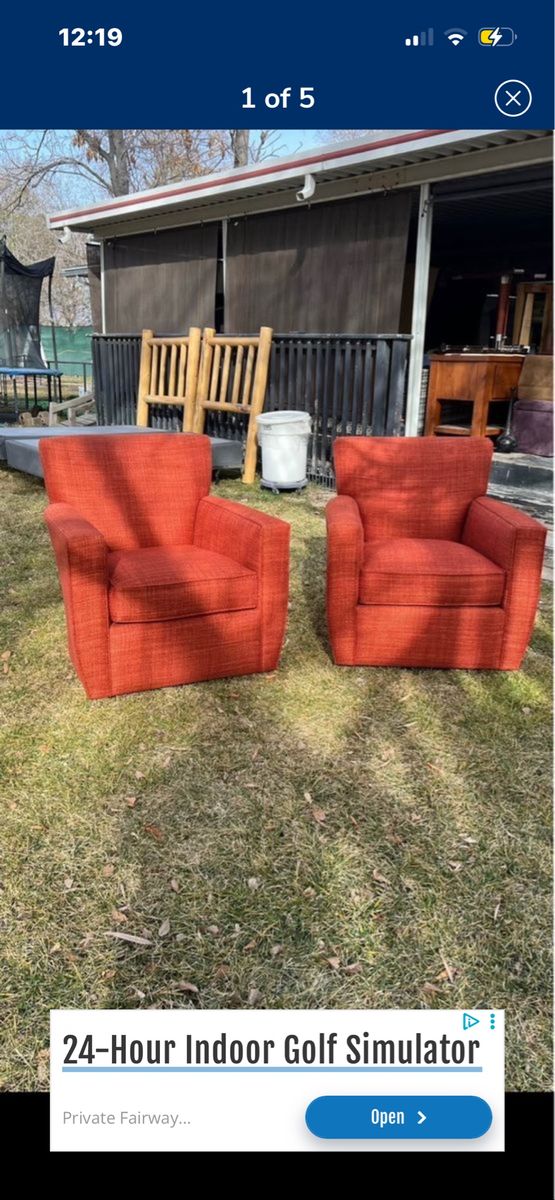 2 Orange Accent Chairs - Modern, Swivel Base, Upholstered