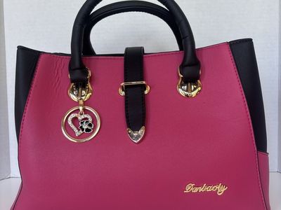Danbaoly Pink and Black Handbag Satchel Purse with Heart Charm