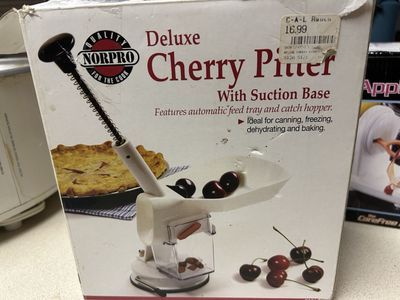 NORPRO Deluxe Cherry Pitter with Suction Base - Automatic Feed Tray & Catch Hopper