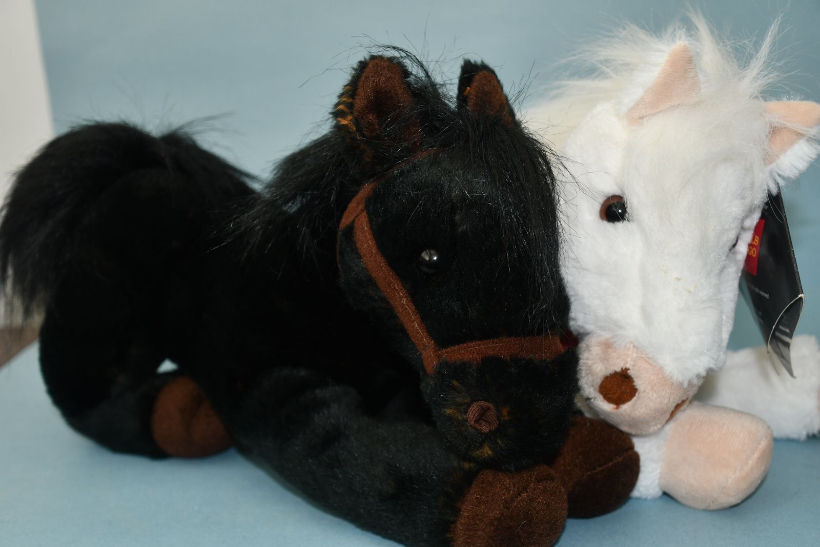 2 WELLS FARGO STUFFED HORSES ~ MOLLIE (w/TAG) & MIKE ~ LENGTH 13" ~ CUTE ~ SOFT & CLEAN!