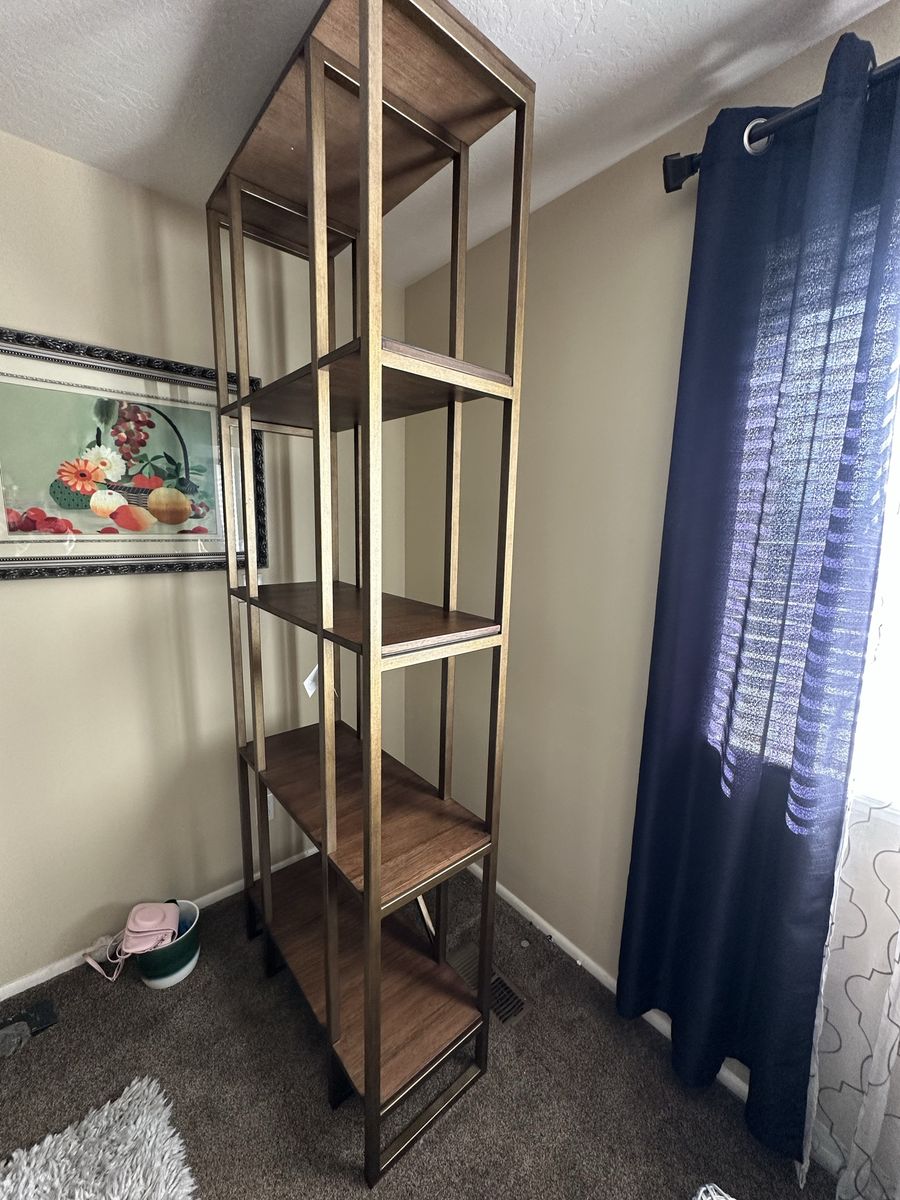 Tall Modern Industrial Bookcase Metal Frame Wood Shelves
