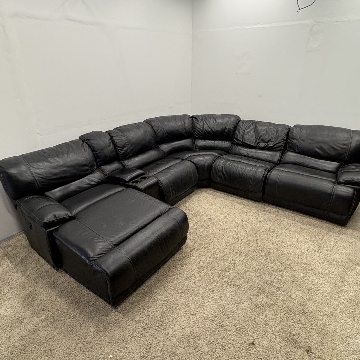 Large Black Leather Sectional With 4 Recliners