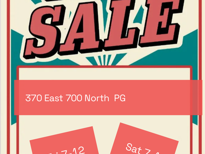 Yard Sale 370 East 700 North PG Sat 7-1
