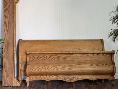 Vintage Carved Oak King Sleigh Bed - Oakwood Interiors Versailles Collection