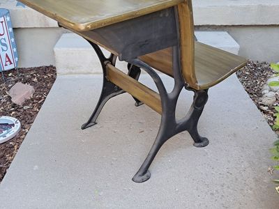 Antique Wood Elementary Wrought Iron School Desk