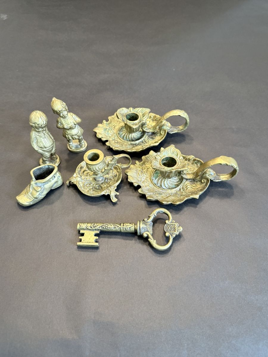 Vintage Brass Decorative Collection – Candle Holders, Corkscrew & Figurines