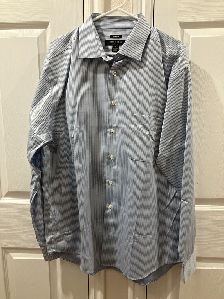 Blue Plaid Pronto Uomo Long Sleeved Dress Shirt