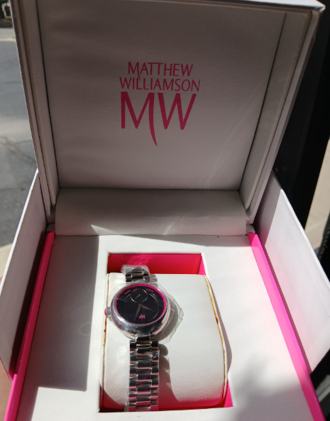 Matthew Williamson MW Women's Silver-Tone Pink Bezel Quartz Watch with Box-Style 1