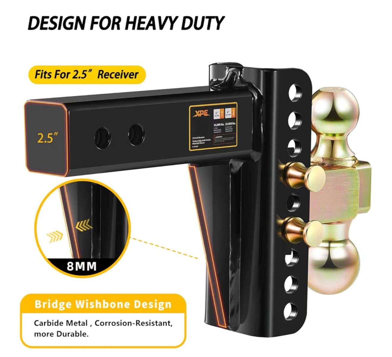 Extra Heavy Duty Reciever. Rated up to 22,000lbs